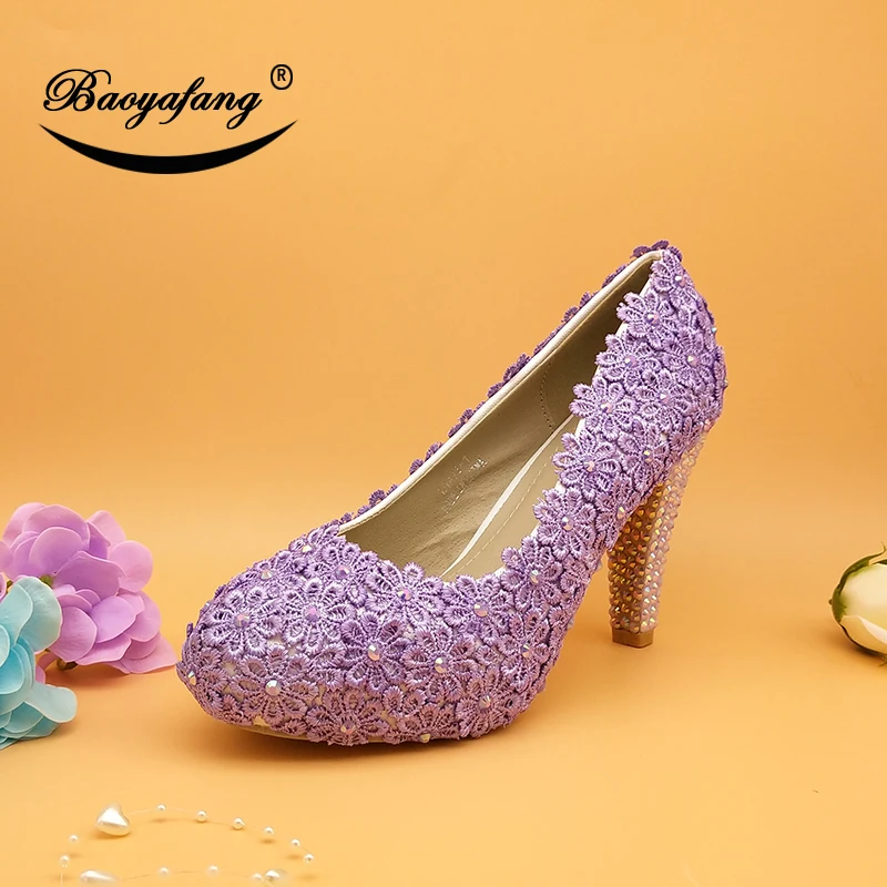 Bridal Shoes Purple Glitter Pumps NB Women's Low Heel Pointed Toe