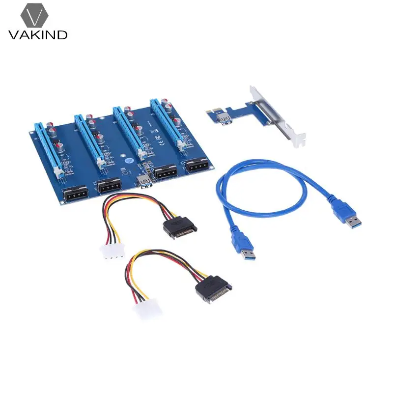 

PCI-E PCI Express 1X to 4 PCI-E 16X Slots Riser Card Video Card Adapter Extender Converter with USB Cable for Bitcoin BTC Mining