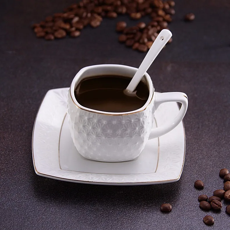 Высокое качество Кофе& Чай комплект тиснение фарфор чистая белая кость Китай Кофе горшки/чашки/лоток/стеклянный Опарник сахара 4 шт./компл