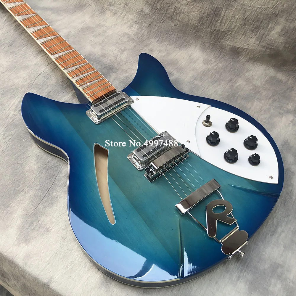 

High-quality blue 6-string electric guitar half empty heart, Korean-made pickup pictures can build custom electric guitar for y
