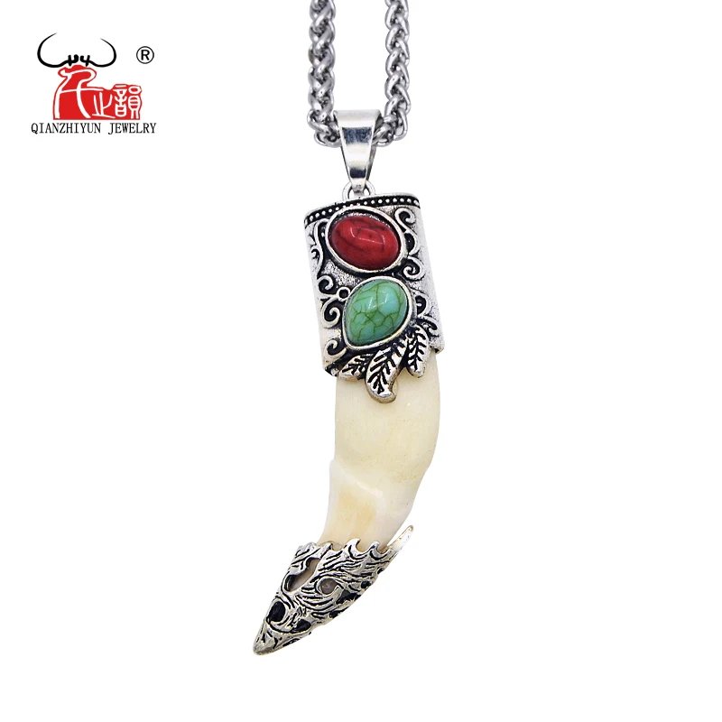 Men's Bone Pendant Necklace Stainless Steel Necklace Tibetan Amulet Fangs Real Natural Tooth Vintage Silver Wolf Tooth Charm Men's Bone Pendant Necklace Stainless Steel Necklace Tibetan Amulet Fangs Real Natural Tooth Vintage Silver Wolf Tooth Charm