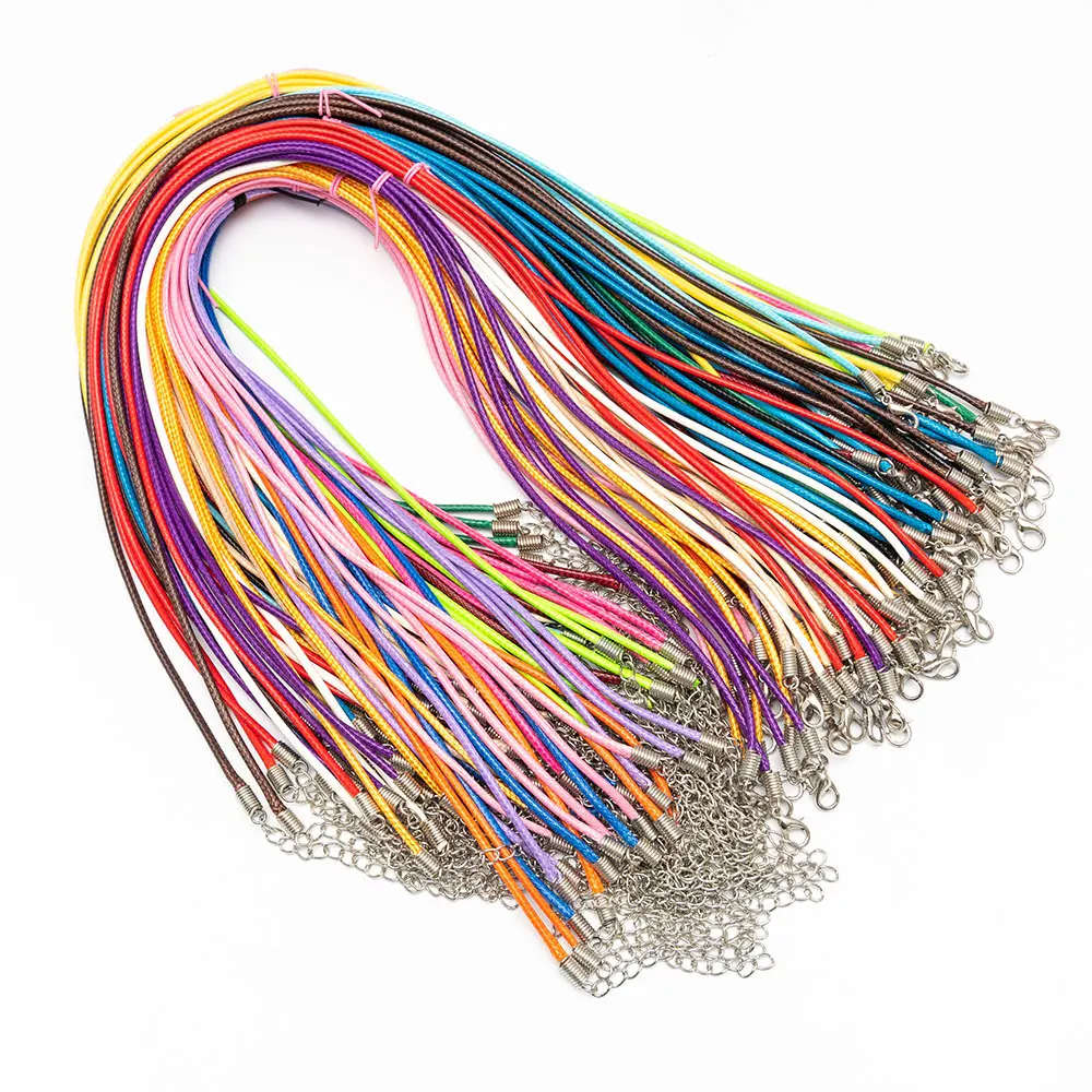 

50pcs 2.0mm/45cm Jewelry Cord Lobster Clasp Necklace Rope Waxed Leather Cord Necklace Lanyard Pendant Cords Bracelet Making