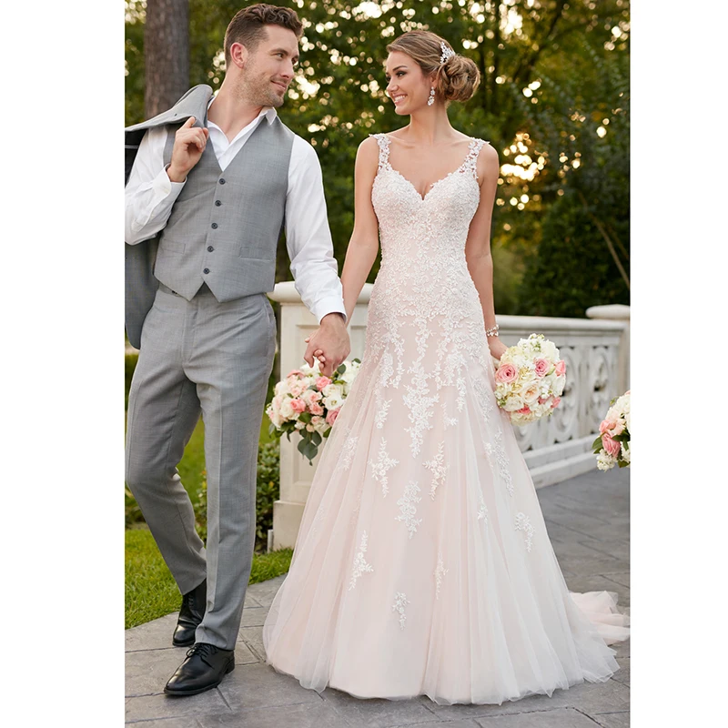 

Eightale Beach Wedding Dress Boho Lace Bridal Dress Appliques Spaghetti Strap Tulle Romatic Wedding Gowns trouwjurken