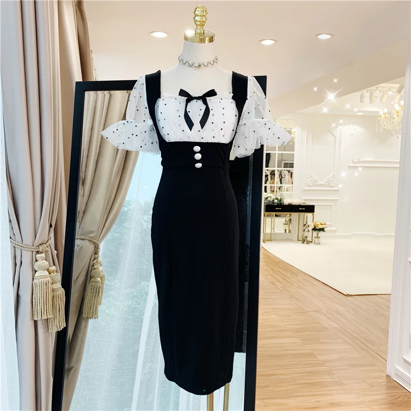 

HIGH STREET New Fashion 2019 Designer Runway Dress Women's Dot Print Patchwork Backless Dress