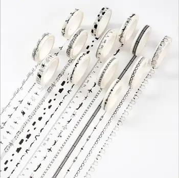 

50pcs/Lot Black dividing line washi tape 9mm*7m Cut-off rule paper masking Split line tapes Decorative Stationery GT170