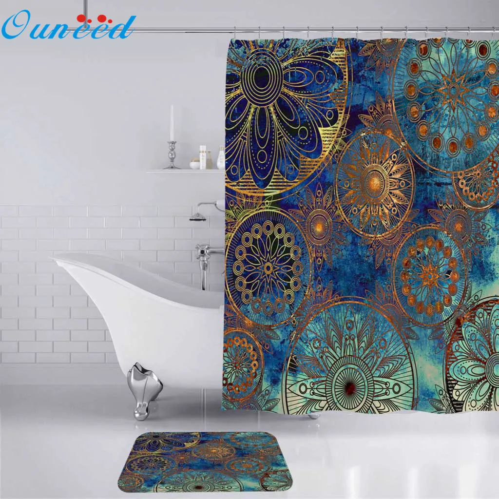 

Ouneed 4PCS set Creative printing Bathroom Shower Curtains set Non Slip pattern waterproof Toilet Shower curtains Cover Mat sets