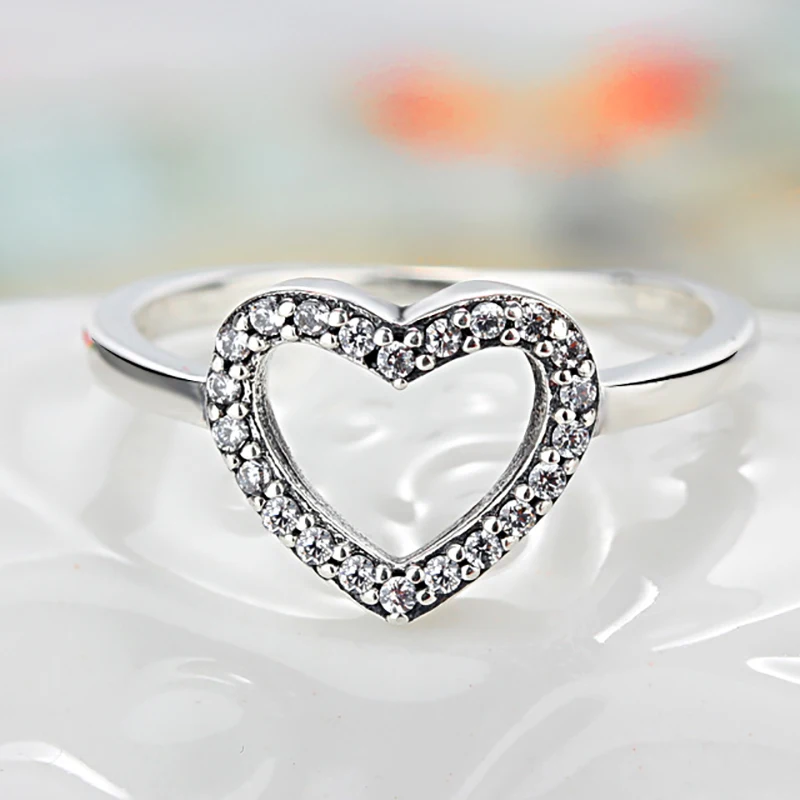 New Silver Color LOVE Ring Clear Cubic Zirconia Charm