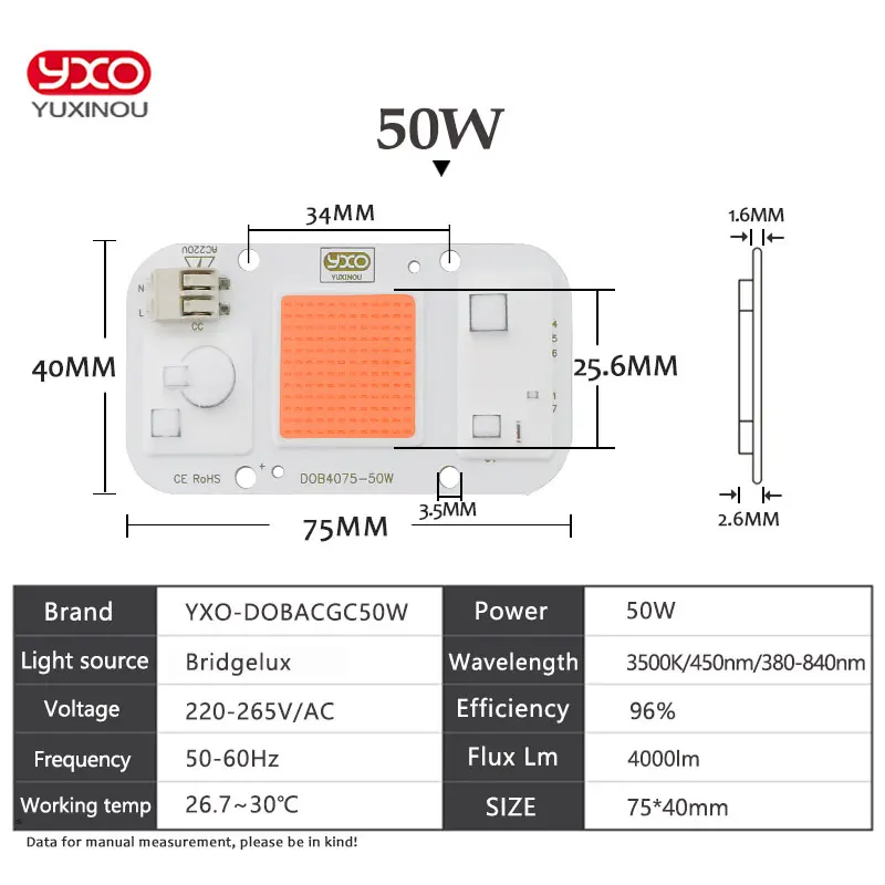 Solderless светодиодный DOB чип лампа 50 Вт AC 110 В IP65 Smart IC Fit без водителя COB светодиодный для DIY светодиодный прожектор холодный белый теплый белый синий