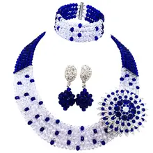 Ручной работы Королевский синий прозрачный женский Кристалл Бисером Свадебные обручальные украшения наборы 5C-SZ-31