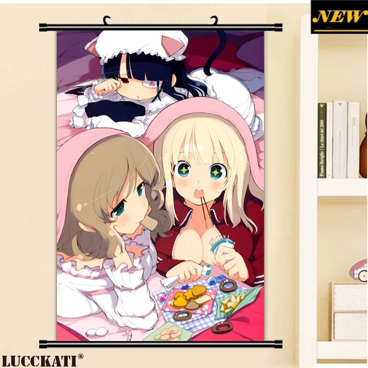 2yande.re 362365 animal_ears eyepatch mirai_(senran_kagura) nekomimi no_bra open_shirt pajama senran_kagura tail yaegashi_nan yomi_(senran_kagura)_