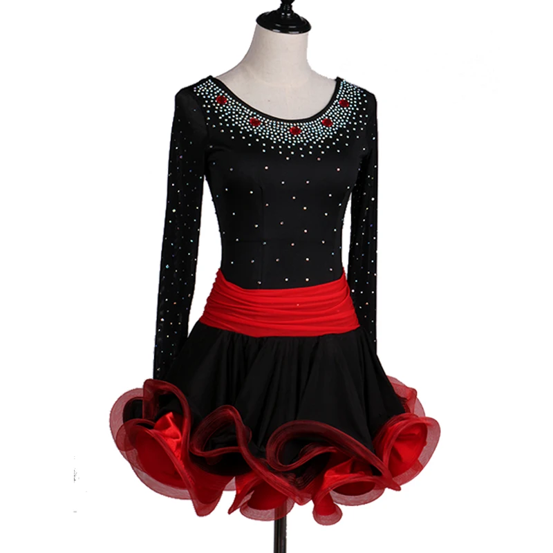 Black Custm Size Adult Competition Latin Dance Dress Women Ballroom