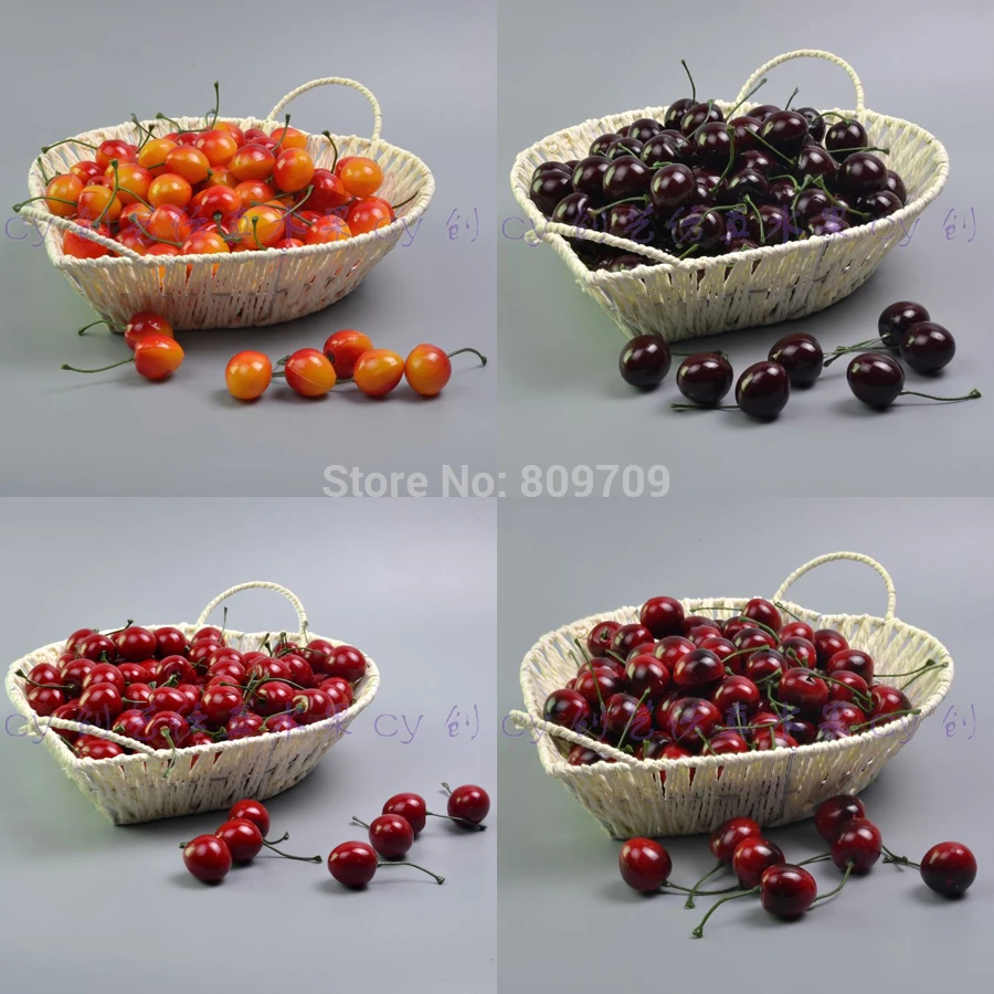 100pcs/Lot Artificial Plastic Mini Cherry Lifelike Fake Fruit Model