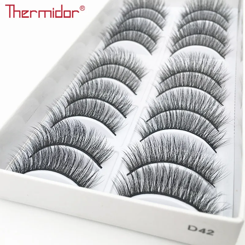 Thermidor 10 пар Поддельные ресницы прочный черный корейский натуральная ресница высокое качество крест грязный для женщин Make up Инструменты - Цвет: 42