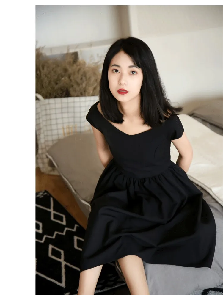 

2018 Womens Summer Sexy V-Neck Party Dresses 50s 60s Retro Style Ladies Rockabilly Swing Little Black Vintage Dress Robe Femme