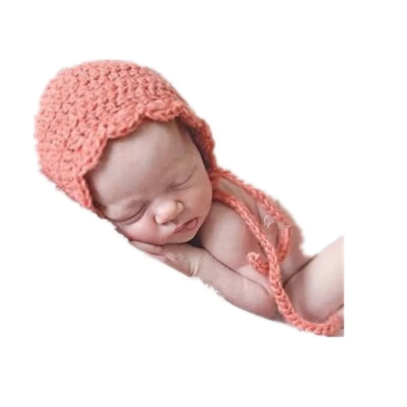 Novorozený dívčí růžový kapuce růžový háčkovaný klobouk novorozený Foto Prop, bavlněný dívčí klobouk 2016 bílé a růžové barvy, dětský klobouk a dětský dárek