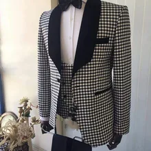 Модные Стиль чекер жениха Смокинги для женихов Для мужчин свадебные Блейзер платье для выпускного вечера Бизнес Костюмы(куртка+ Брюки для девочек+ жилет+ галстук) k: 585