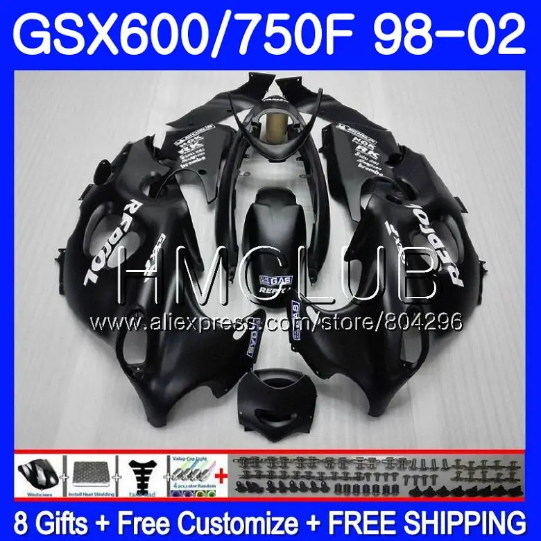 

Bodys For SUZUKI KATANA GSXF 750 600 GSXF750 98 99 00 01 02 2HM.9 GSX750F GSXF600 1998 1999 2000 2001 2002 Matte black Fairing