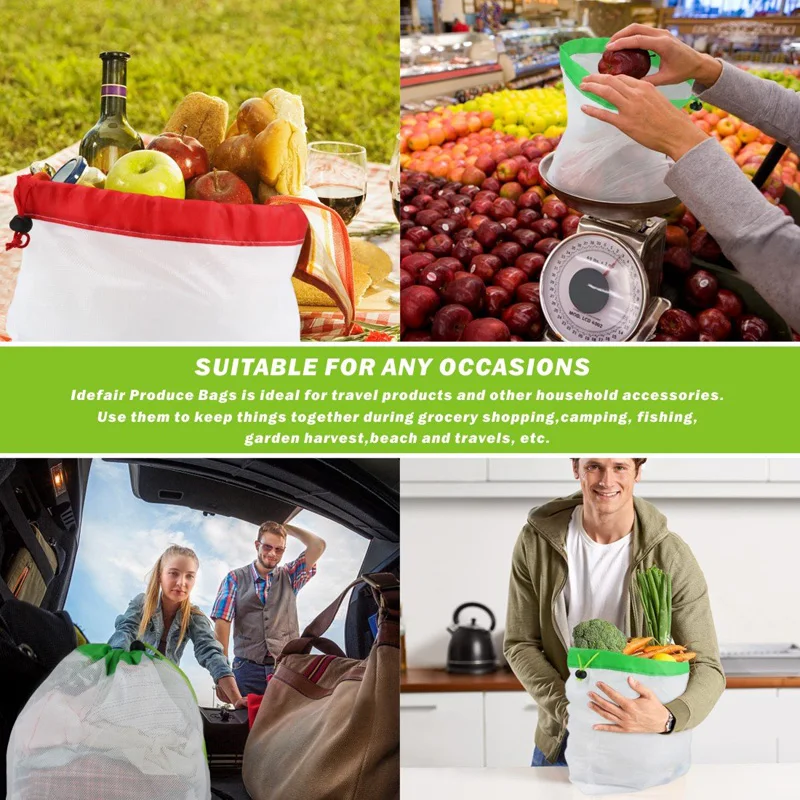 Многоразовый сетчатый Набор сумок для фруктов, овощей, сумка для хранения, моющаяся, Экологичная, для покупок, для рынка, сумка для хранения