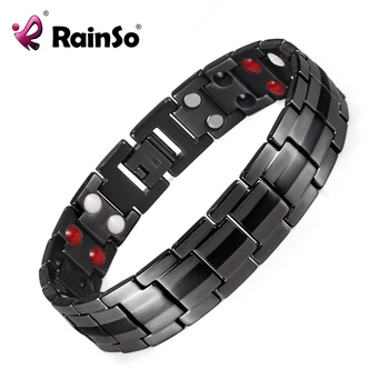 

Rainso Men Stainless Steel Double Row FIR,Negative ion, Germanium and Magnetic Elements Black Bangle Bio Bracelet OSB-1537BK