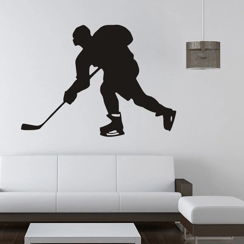 Sportsman Playing Hockey Wall Stickers Removable Self Adhesive Sports