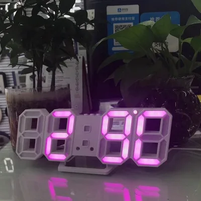 Светодиодный цифровой будильник большая цифра 3D настенные часы 8 Форма электронные настольные часы полка цифровые часы Horloge фреска на стену - Цвет: Розовый