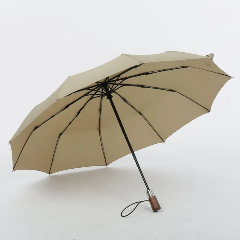 Деревянный автоматический зонт с ручкой 10 костей сильный Ветрозащитный три складной зонт для мужчин