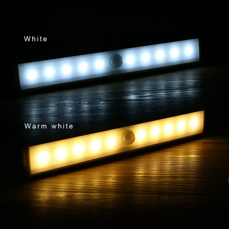 

10LED Cabinet Lamp USB Rechargeable Wireless Motion Sensor with Magnetic Strip Stick-on Anywhere for Safe Trunk Hallway Wardrobe