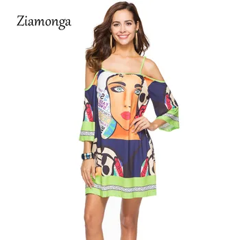 

Ziamonga Boho Print Elegant Dress Women Summer 2018 High Street Off Shoulder Dashiki Tunic Dresses Sundress European Vestidos