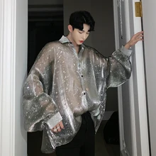 Новая весенне-летняя бумажная рубашка с машинами и сердечками для мужчин, рукав летучая мышь, рубашка Звездная сеточка, солнцезащитный крем