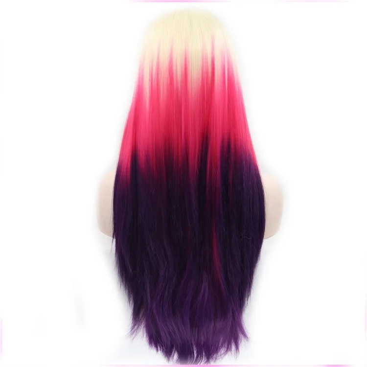 Yiyaobess длинные прямые синтетические волосы на кружеве парик красочные радужные бесклеевые блонд красный фиолетовый Ombre Косплей парики для женщин - Цвет: ombre wig