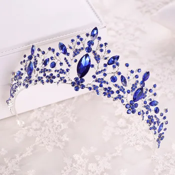 

KMVEXO New Blue Pink Crystal Bride Tiaras For Weeding Rhinestone Crowns Bridal Head Jewelry Diadem Headbands Pageant Headdress