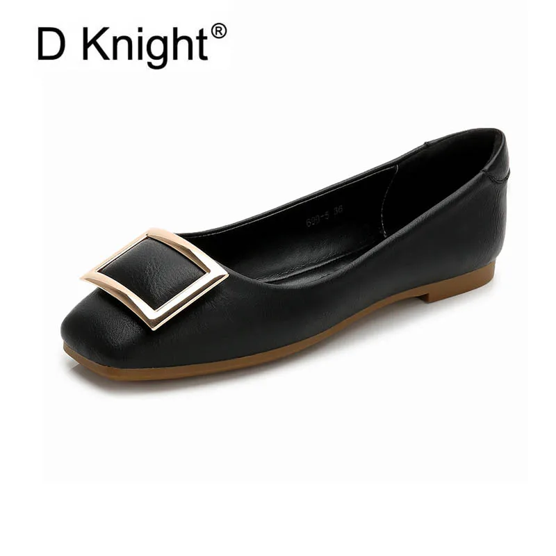 

Fashion Square Metal Buckle Non-slip Ballerinas Ladies Big Size 36-42 Flats New Women's Casual Slip-on Square Toe Ballet Flats