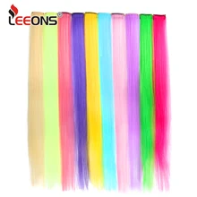 Leeons-extensiones de cabello postizas para mujer, extensiones de cabello postizas con Clip en una pieza, liso, degradado, Morado, azul y rosa