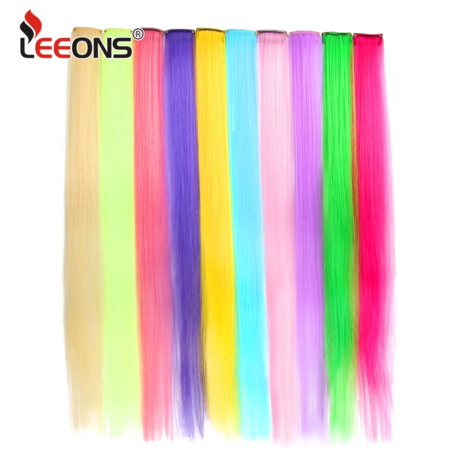 Leeons Clip In One Pieces Hair Extensions Straight Ombre Purple Blue Pink Extension Hair Women Synthetic False Fake Hair Leeons Clip In One Pieces Hair Extensions Straight Ombre Purple Blue Pink Extension Hair Women Synthetic False Fake Hair