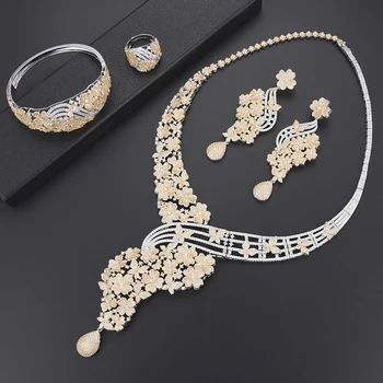 

SisCathy Charms 4PCS Women Statement Bridal Wedding Jewelry Sets Luxury Full Cubic Zircon Jewelry Sets Romantic Performance