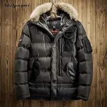 Men’s Parkas With Hat Navy Blue Winter Jacket For Men Zipper Blakc Patchwork Loose Male Coat Army Green Thicken Warm Outwear