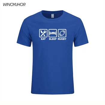 

2020 New Summer Eat Sleep Rugby T Shirt Men Casual Short Sleeve O-neck Cotton T-shirt Funny Hip Hop American Football Tops Tees