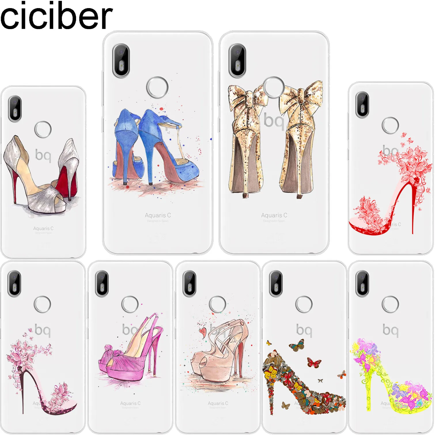 

ciciber High Heel Shoes For BQ Aquaris C U2 U X5 V VS X2 X Lite Pro Plus E5 s E4.5 M5 M5.5 M4.5 Back Cover Clear TPU Phone Cases