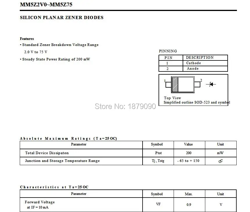 MM5Z3V3 MM5Z3V3T1G MM5Z3V6 MM5Z3V6T1G MM5Z3V9 MM5Z3V9T1G 3.3V 3.6V 3.9V 200MW SMD Zener Diode SOD523/0603 NEW 100PCS