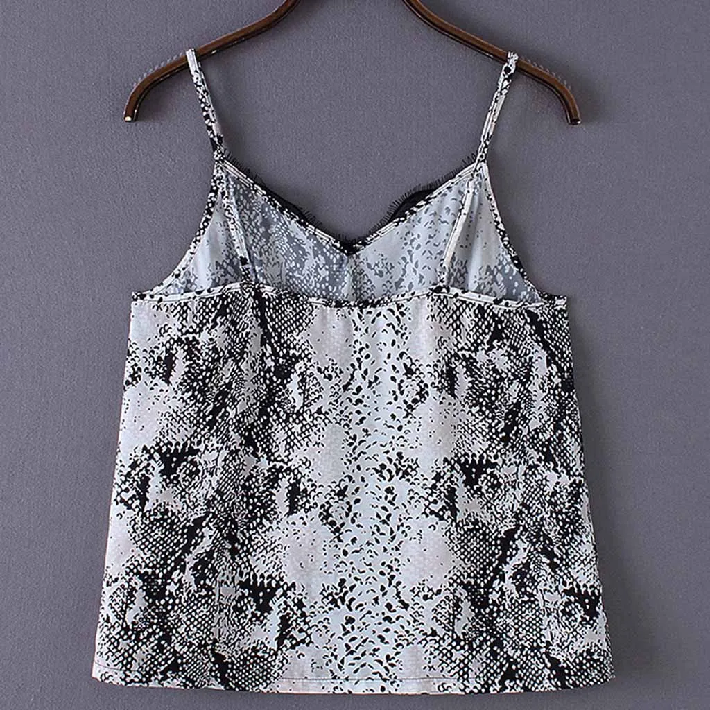 Feitong Cami Top летняя модная женская майка с v-образным вырезом и шнуровкой, со змеиным принтом, топ, вечерние футболки, летняя Дамская комбинация