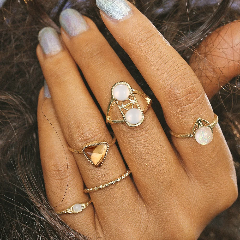 BYSPT 5PCS/Set Vintage Engraving Gold Color Midi Rings Set For Women