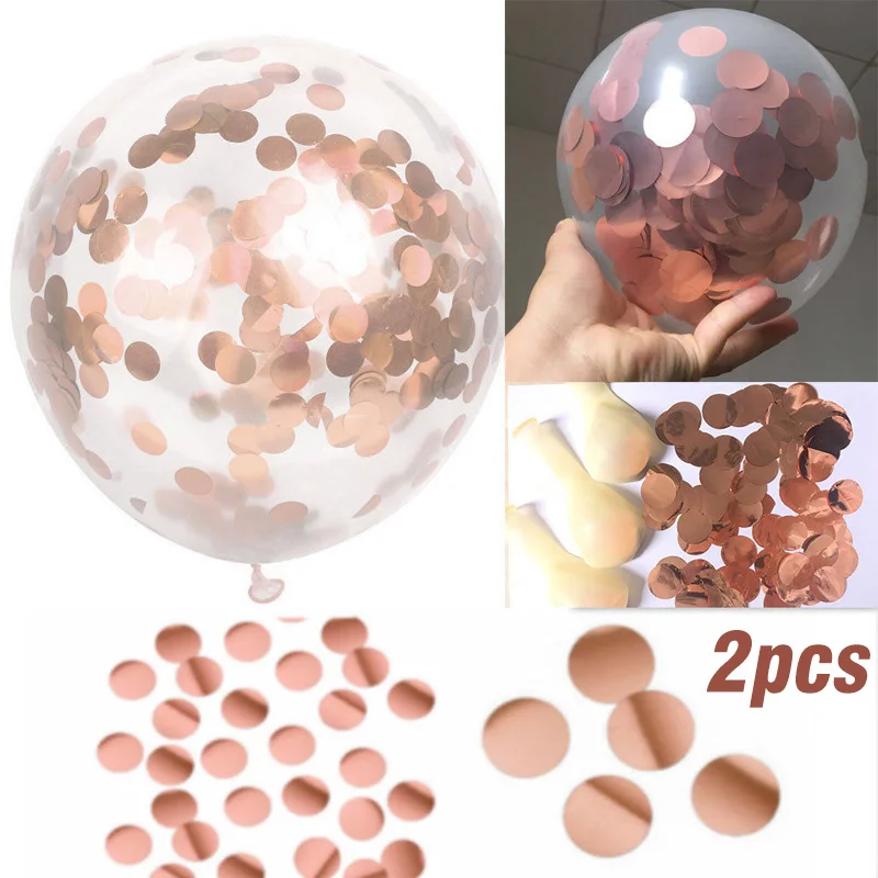 2Pcs 12" Rose Gold Confetti Filled Helium Balloons Birthdays Wedding Party Decor Latex