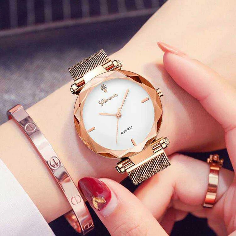 

Fashion Women Watches Stainless Steel Strap Quartz Wrist Watch Rose Gold Luxury Simple Style Designed Watches Female Clock