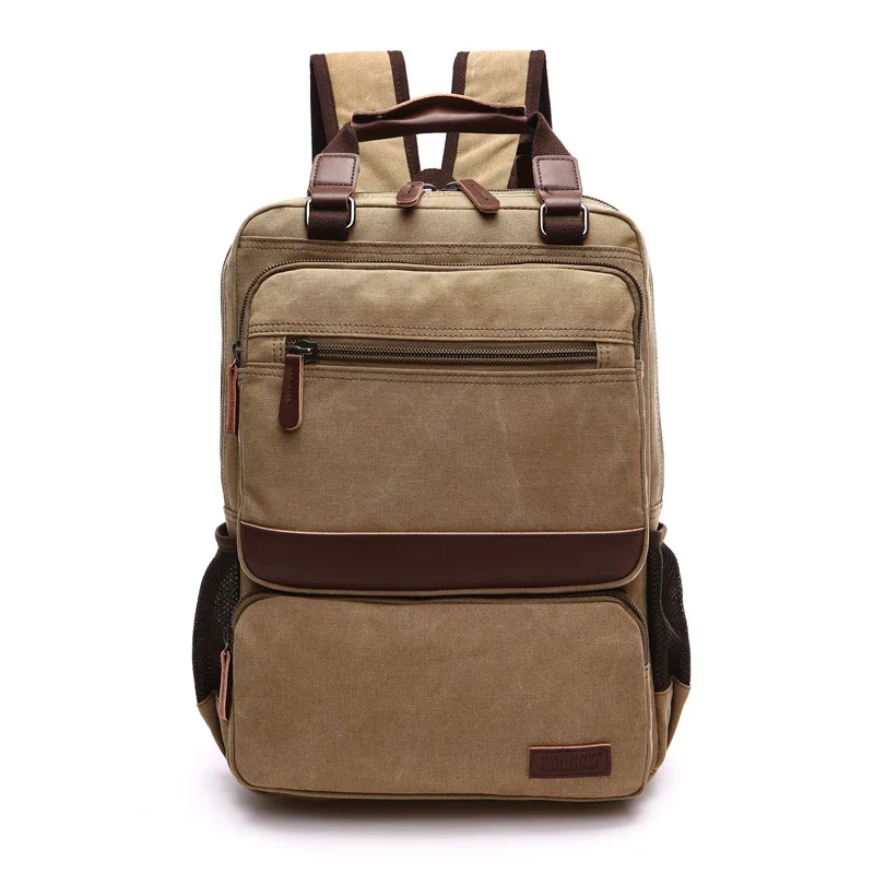 

Men Canvas Leather Backpack for College Student Travel Schoolbags Laptop Backpack Teenager Multifunction Waterproof Bookbag 2018