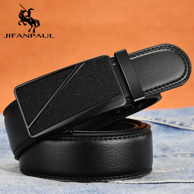 

JIFANPAUL leather belt men's automatic buckle brand men's retro belt surface irregular beautiful pattern men's black belt youth
