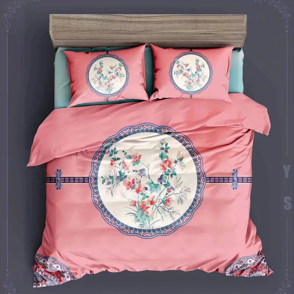 

Chinese Traditional Floral Print Pink / Blue Bedding Sets Queen King Size Duvet Covers Bedsheets 100% Cotton Home Textiles