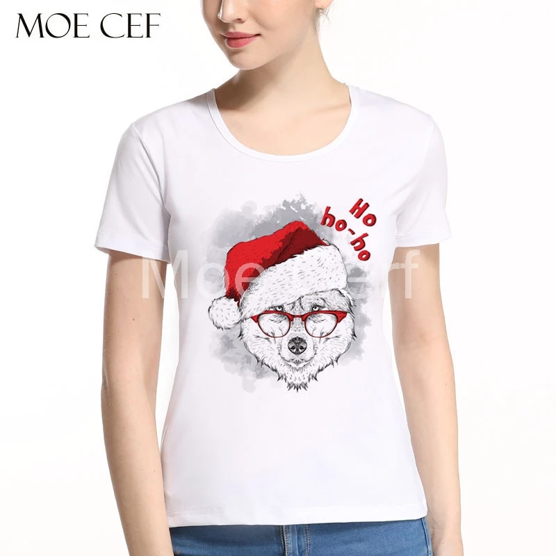 2017 Kawaii Harajuku T-shirt Women Short Sleeve Causal Printed Shirt Funny Christmas Dog Design Women Tops Kpop Tees L10-C-111