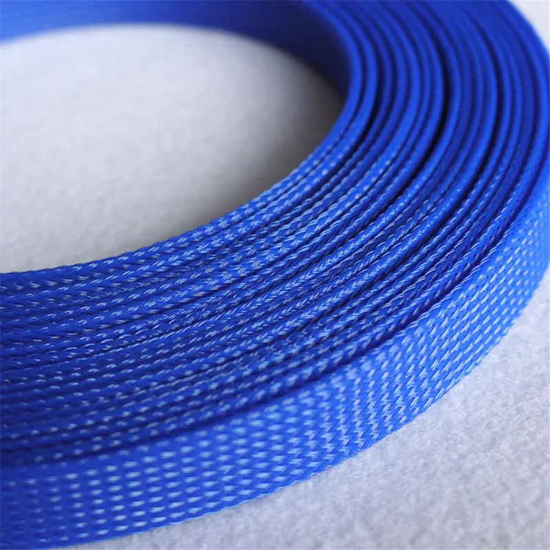 

Blue 16mm braided cables textile cord PET Expandable High Density Sheathing Plaited Cable Sleeves 1M
