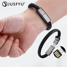 JUSFYU Lether USB кабель для синхронизации данных плетеные браслеты на запястье для iphone X 6s телефон зарядное устройство панк usb зарядный кабель ювелирные изделия