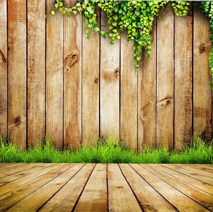 8x15ft Green Vine Grape Wooden Wall Grass Wood Floor Custom Photo
